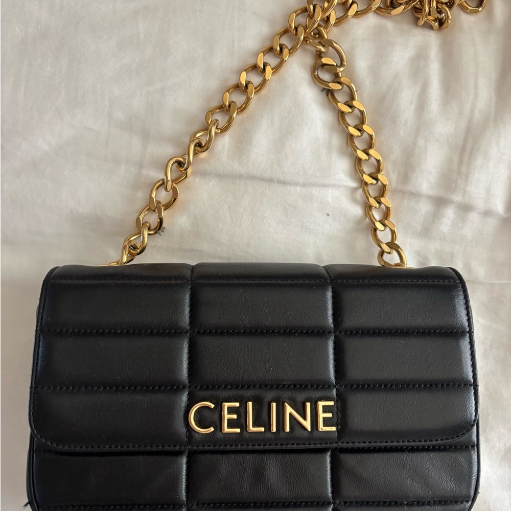 Celine Black Quilted Shoulder Bag with Gold Chain